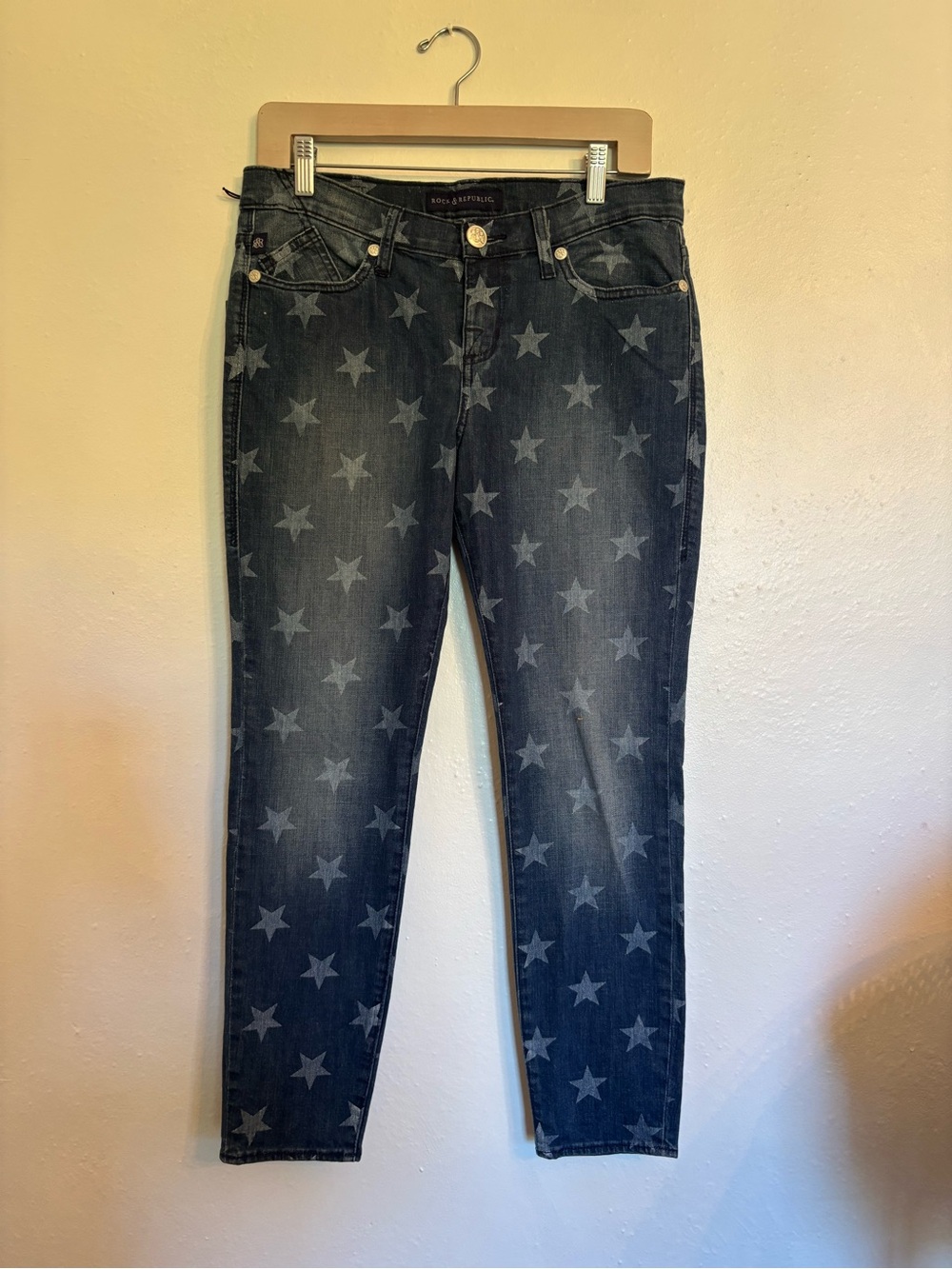 Rock & Republic Navy Star-Print Skinny Jeans